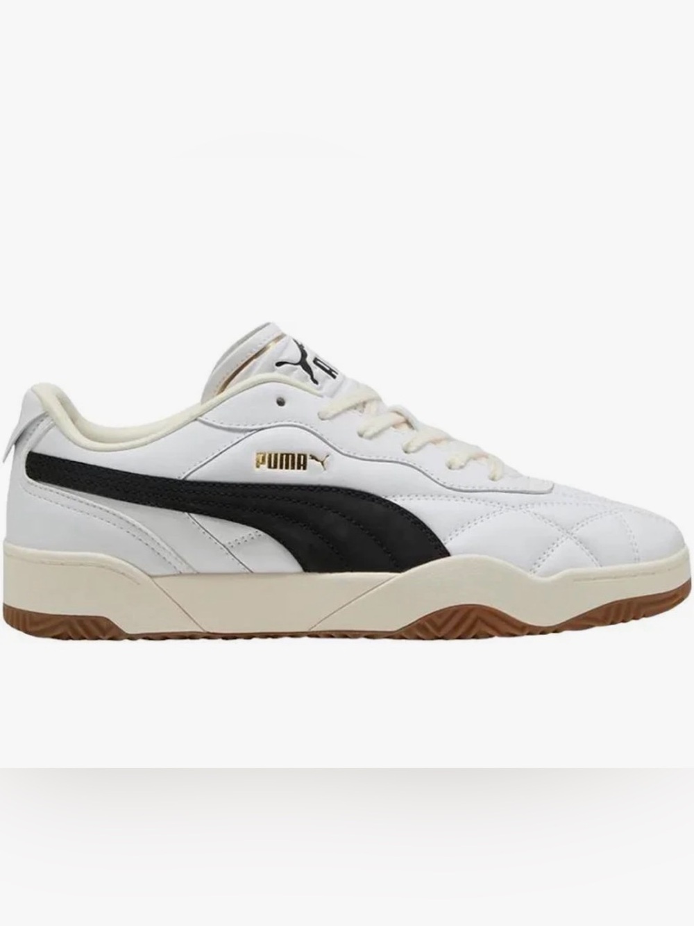 Puma Tifosi Lux White Leather Sneaker with Black Formstrip and Gum Outsole